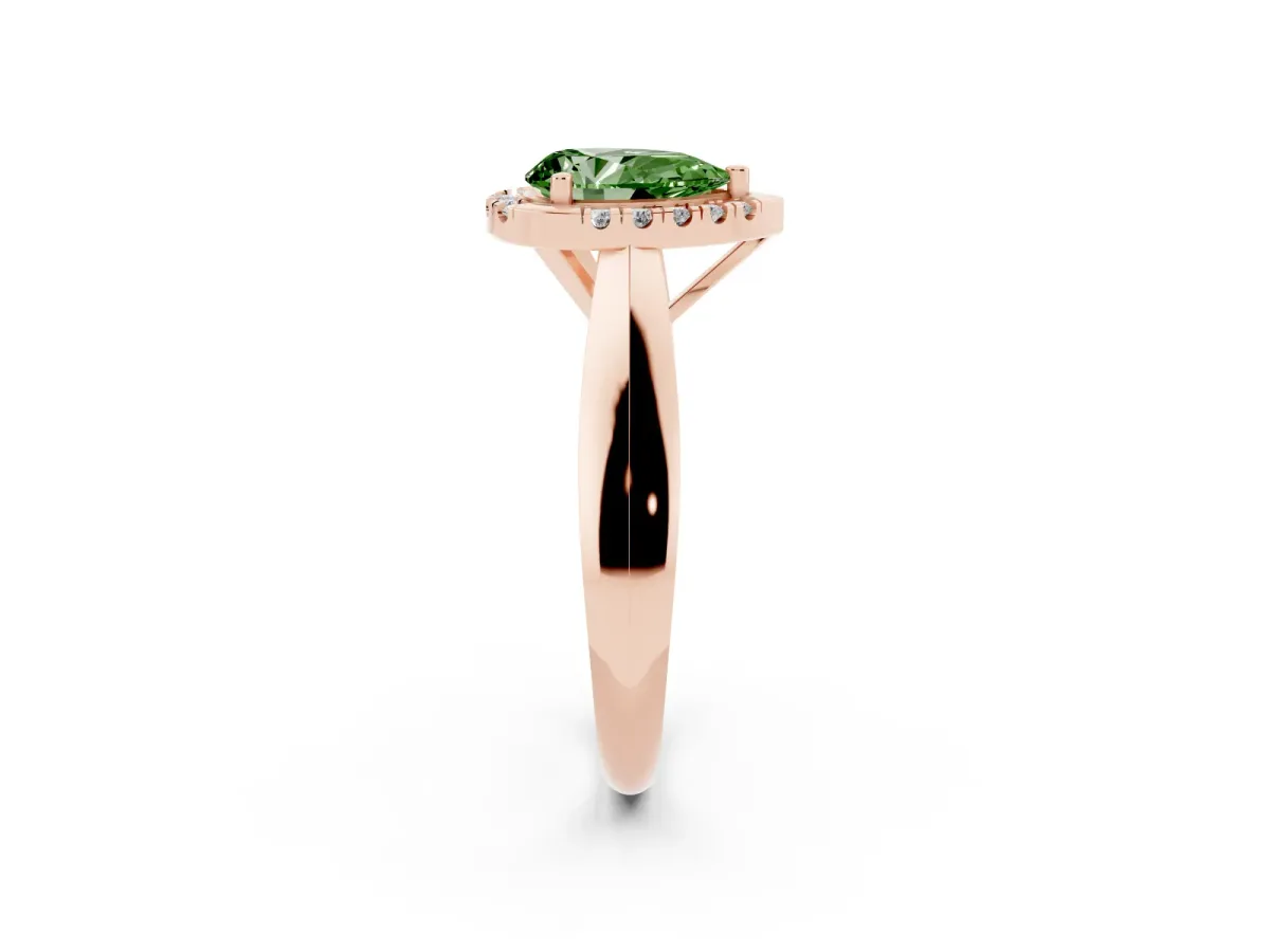 Fancy Green Pear Cut Cut Halo Solitaire Engagement Ring with Square Band and Four-Prong Setting Rose gold
