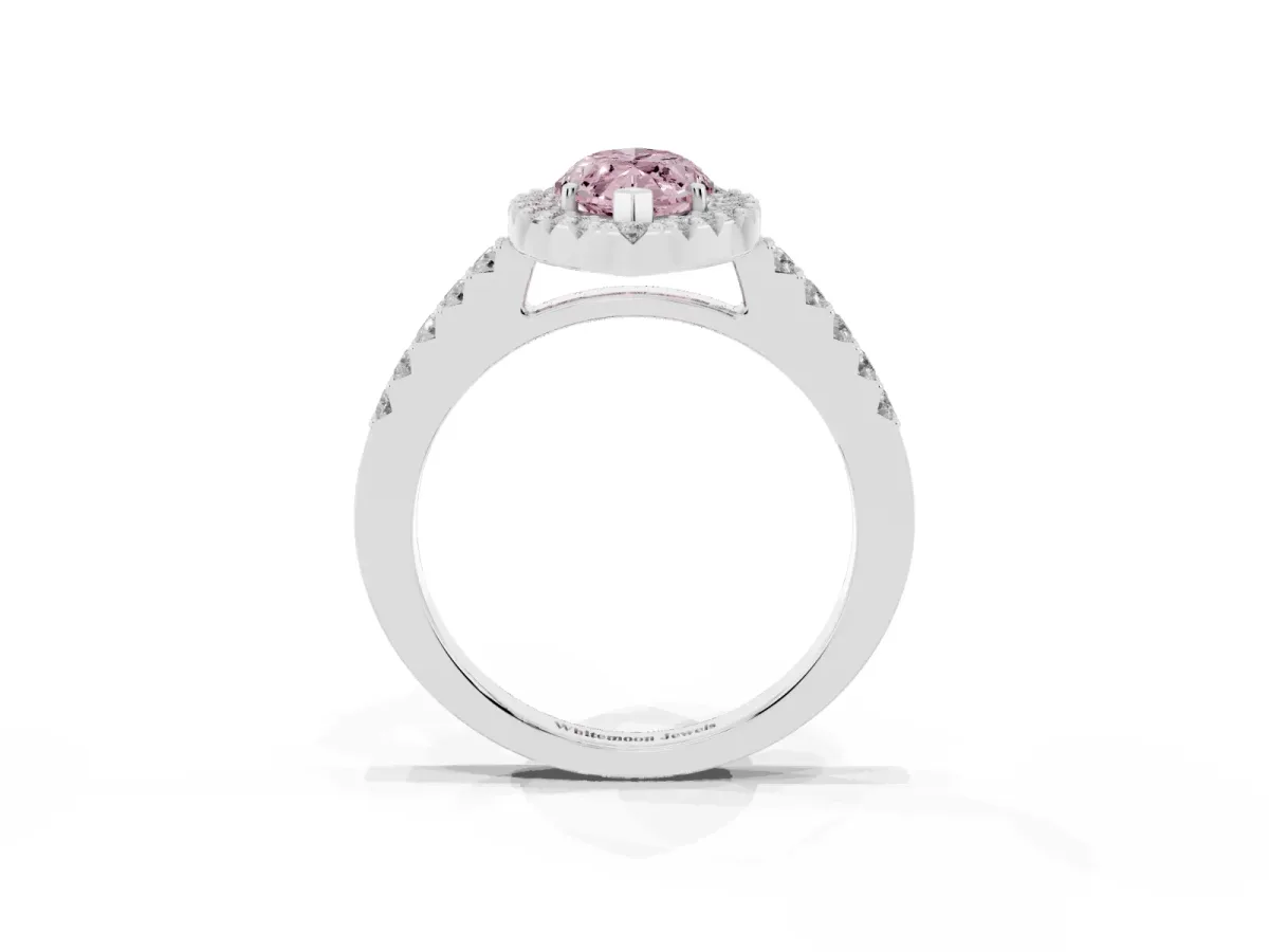 Fancy Pink Marquise Cut Halo Diamond Pavé Solitaire Ring Silver
