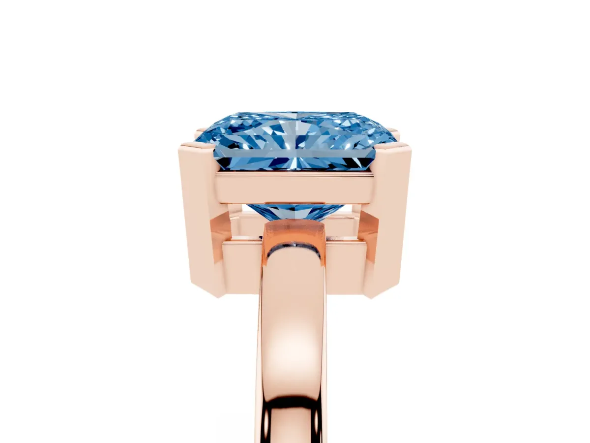 Fancy Blue Radiant Cut Cut Solitaire Ring with Four-Prong Setting and Classic Band Rose gold