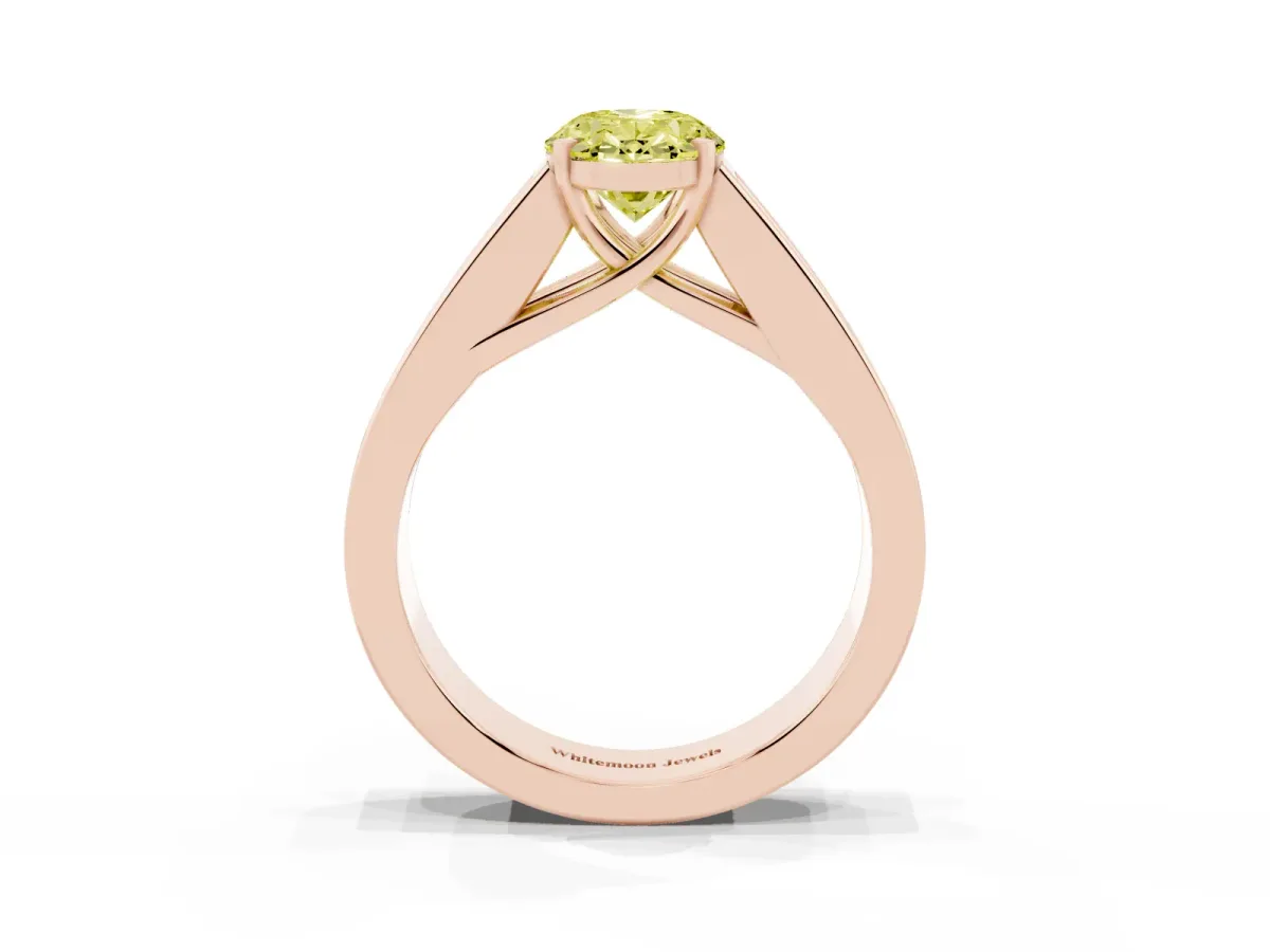 Fancy Yellow Oval Cut Cut Channel Set Solitaire Ring with Four-Prong Setting Rose gold