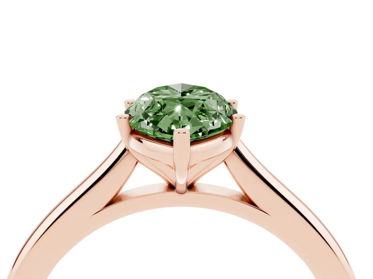 Fancy Green Marquise Cut Cut Solitaire Ring with Cathedral Band and Four-Prong Setting Rose gold