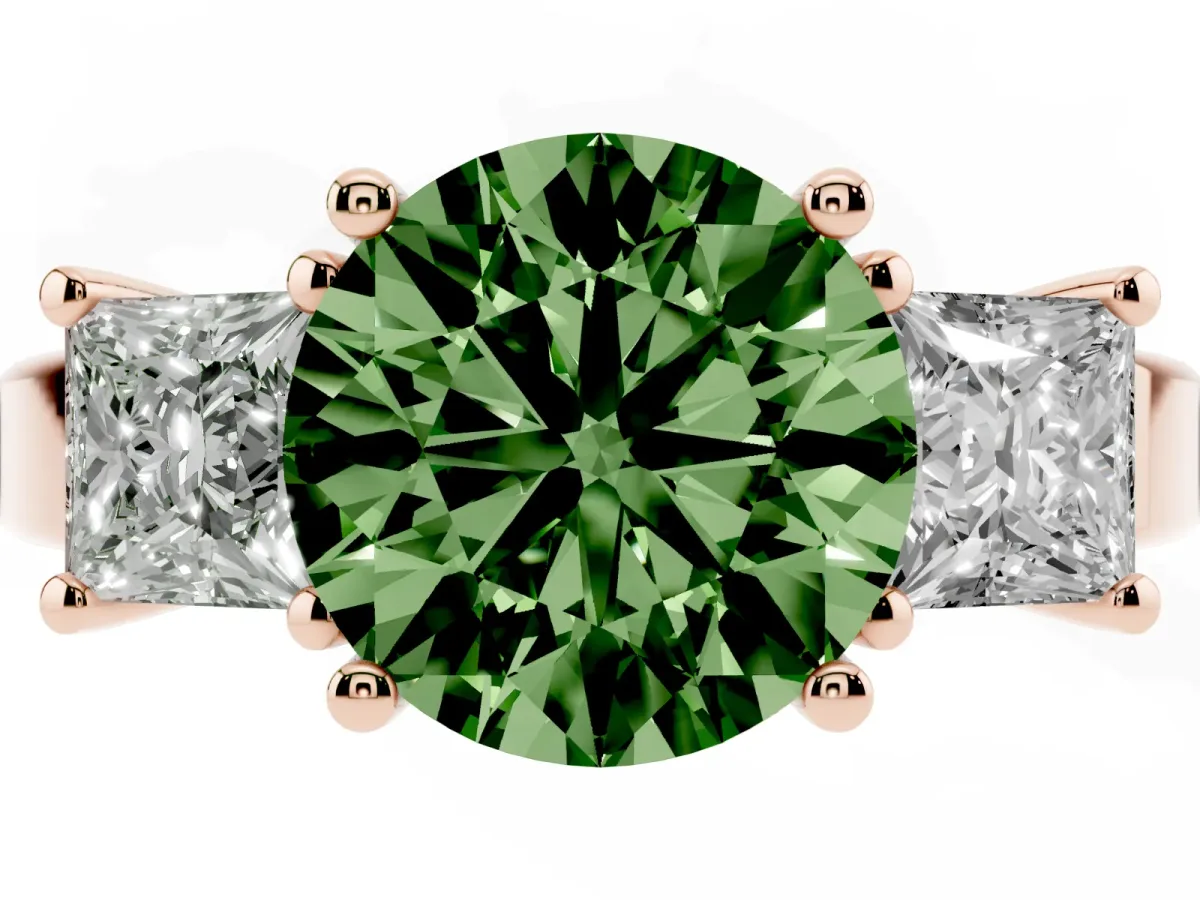 Fancy Green Three-Stone Round Cut Cut Solitaire Ring with Prong Setting Rose gold