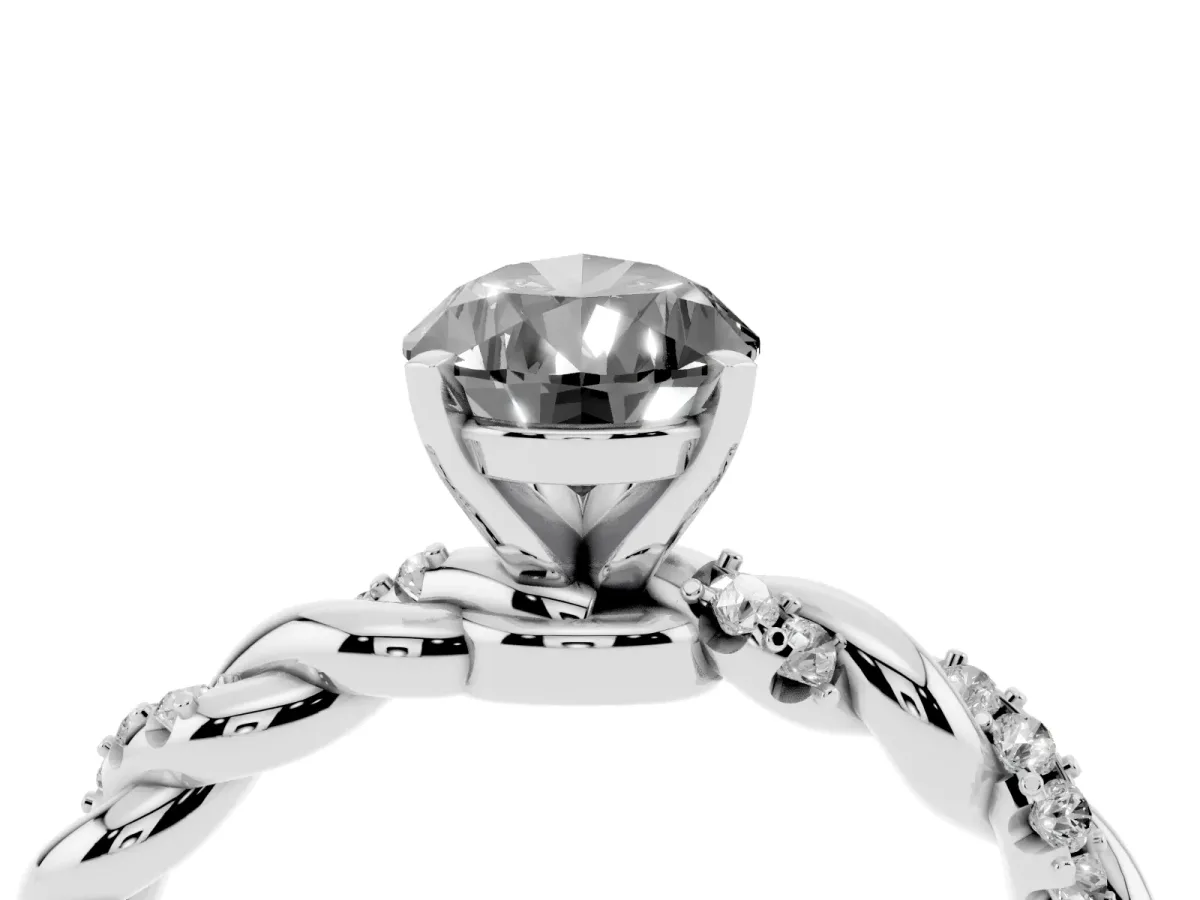 Fancy Black Pear Cut Diamond Solitaire Ring with Twisted Band and Pavé Accents Silver