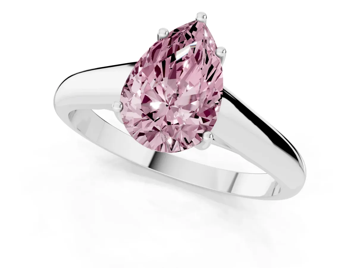 Fancy Pink Pear Cut Solitaire Engagement Ring with Tapered Band and Four-Prong Setting Platinum
