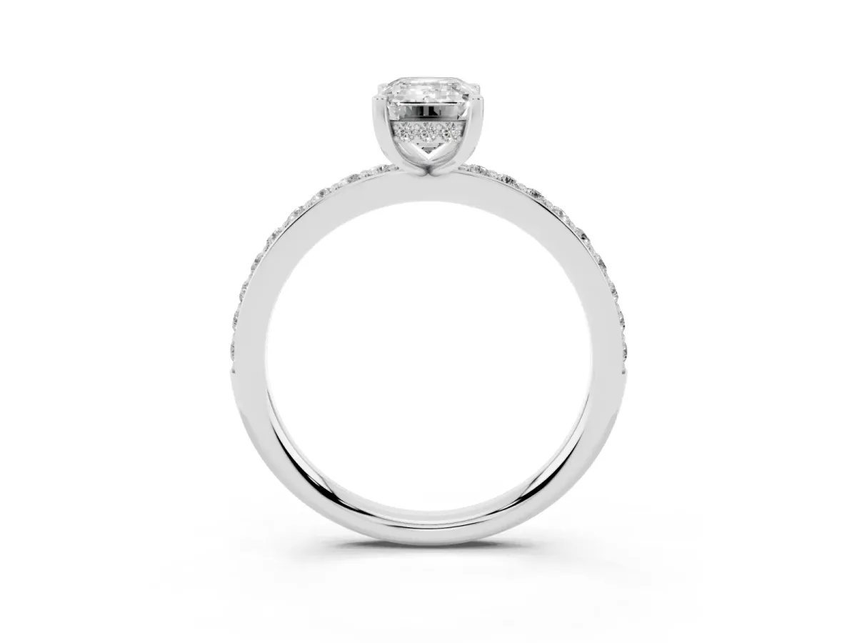 Emerald Cut Cut Diamond Pavé Band Ring with Four-Prong Setting Silver