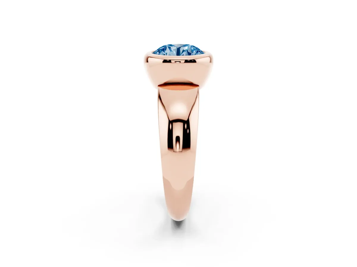 Fancy Blue Bezel Set Round Cut Solitaire Ring with Wide Band Rose gold