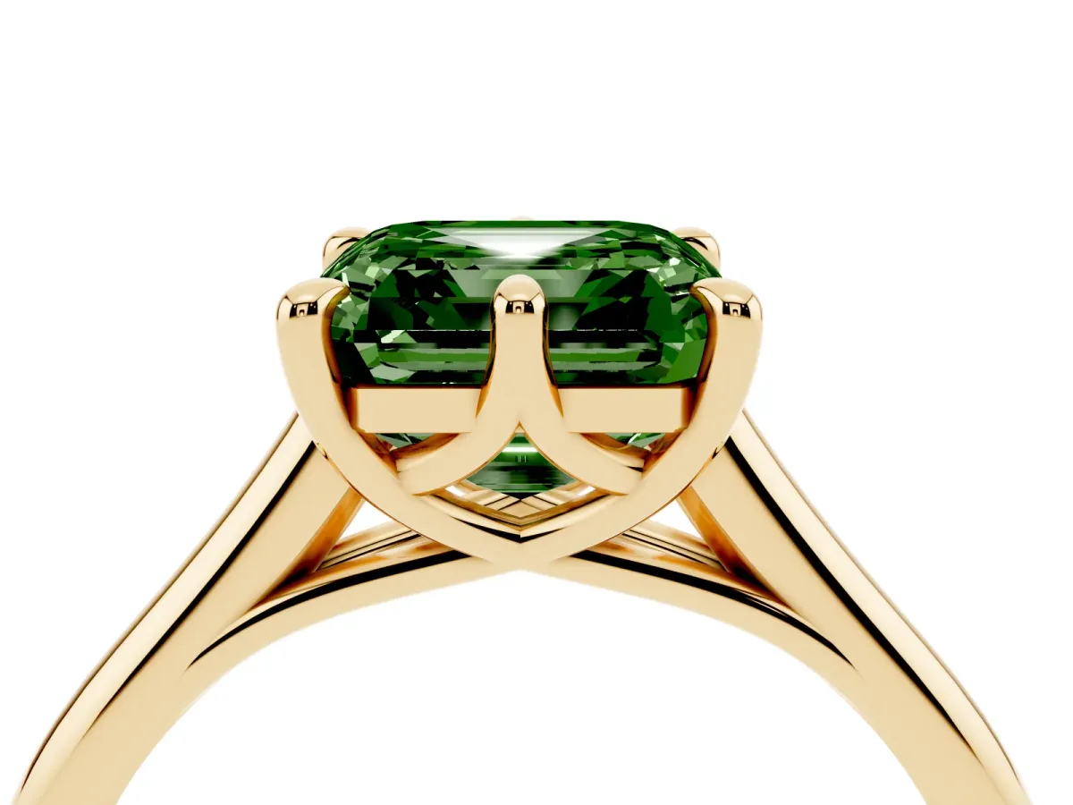 Fancy Green Asscher Cut Solitaire Engagement Ring with Six-Prong Setting and Classic Band Yellow gold