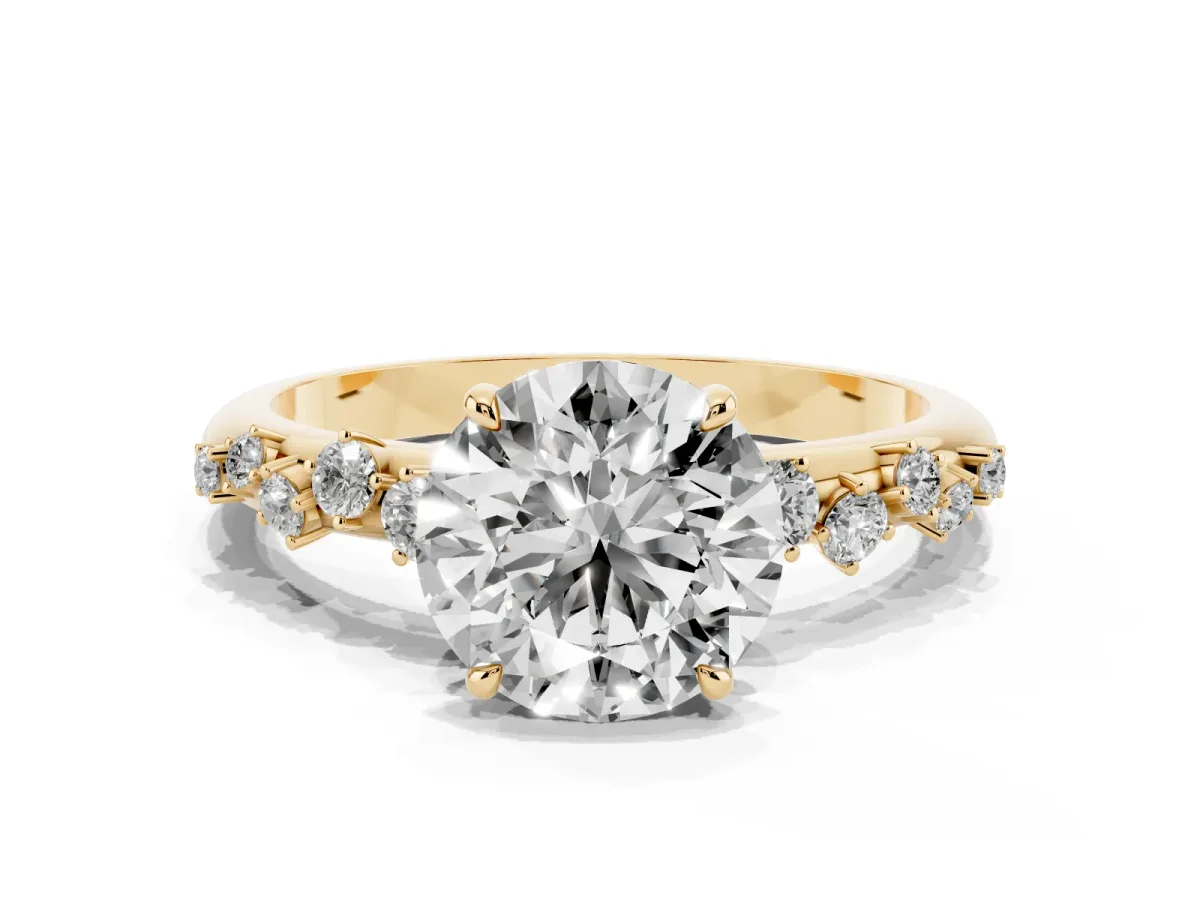 Round Cut Diamond Cluster Prong-Set Solitaire Ring Yellow gold