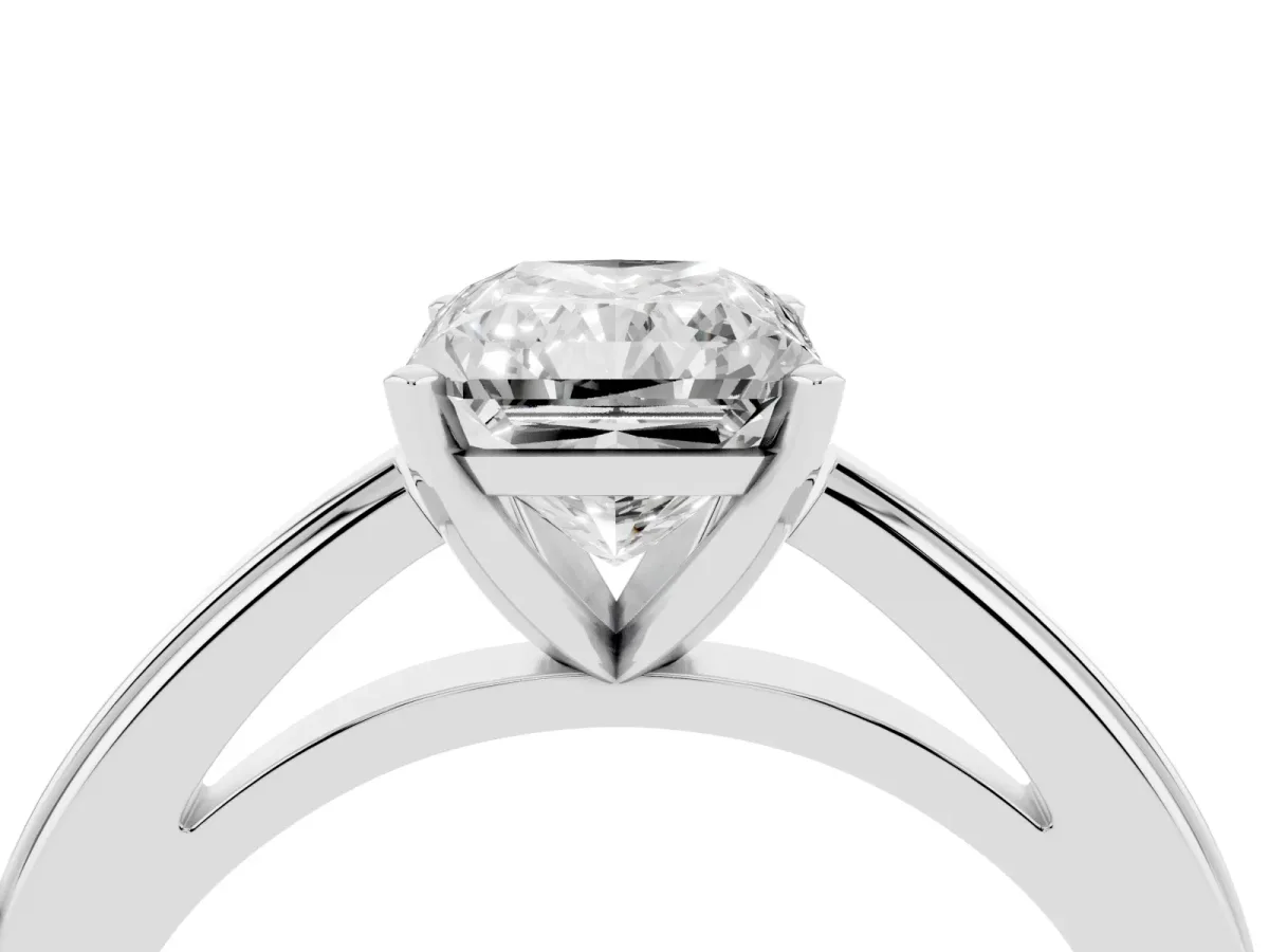 Radiant Cut Solitaire Diamond Ring with Four-Prong Setting and Classic Band Silver