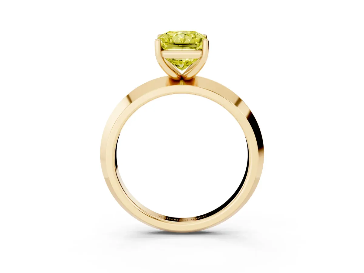 Fancy Yellow Radiant Cut Cut Solitaire Engagement Ring with Flat Band and Four-Prong Setting Yellow gold