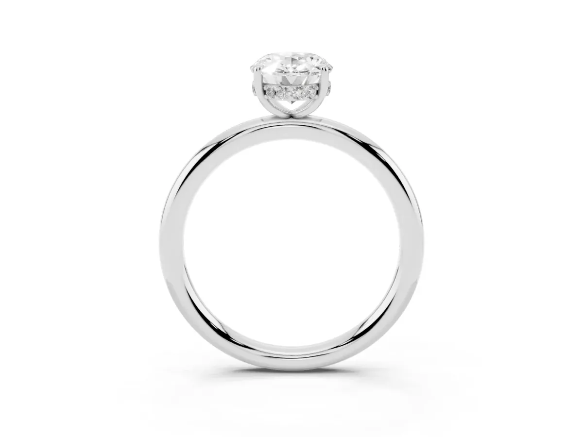 Oval Cut Diamond Solitaire Ring with Thin Band and Four-Prong Setting Silver
