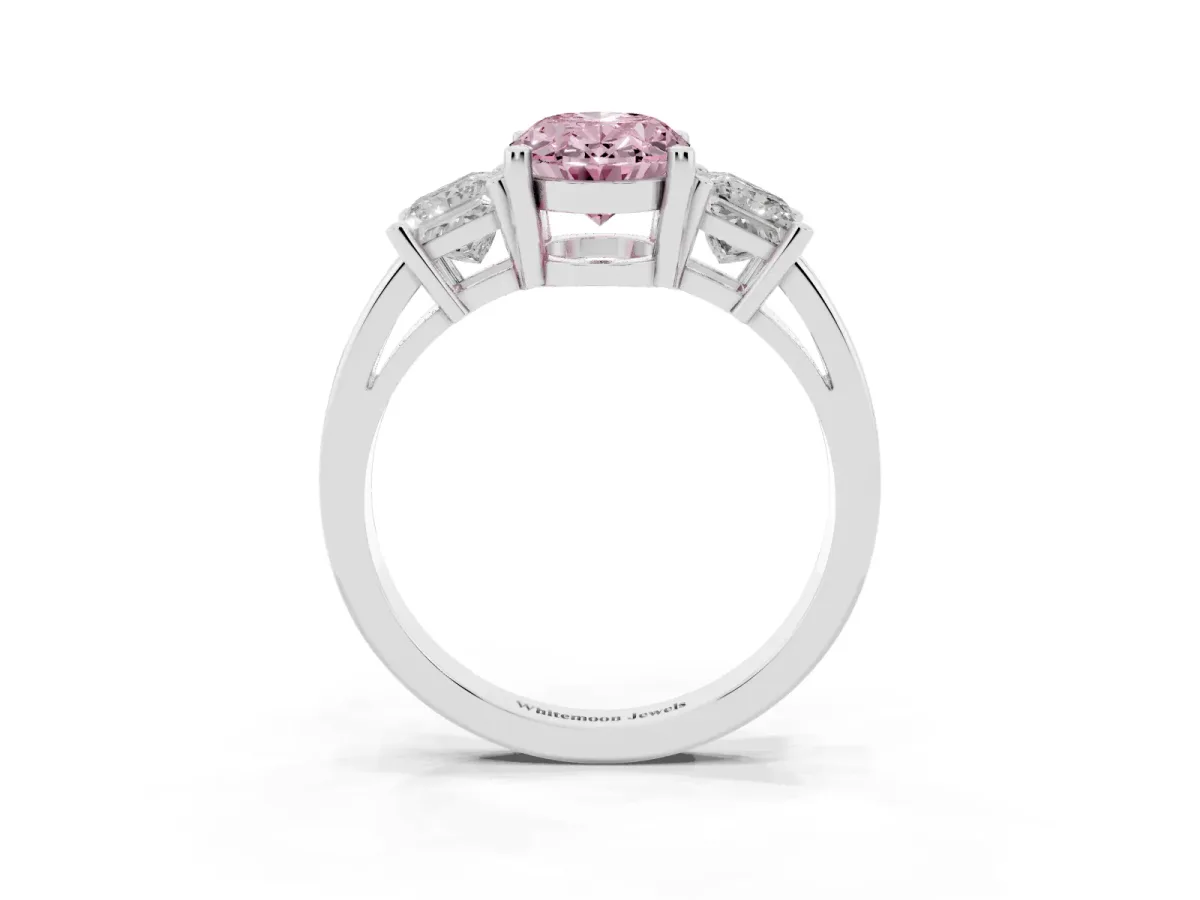 Fancy Pink Three-Stone Oval Cut Cut Solitaire Ring with Prong Setting Platinum
