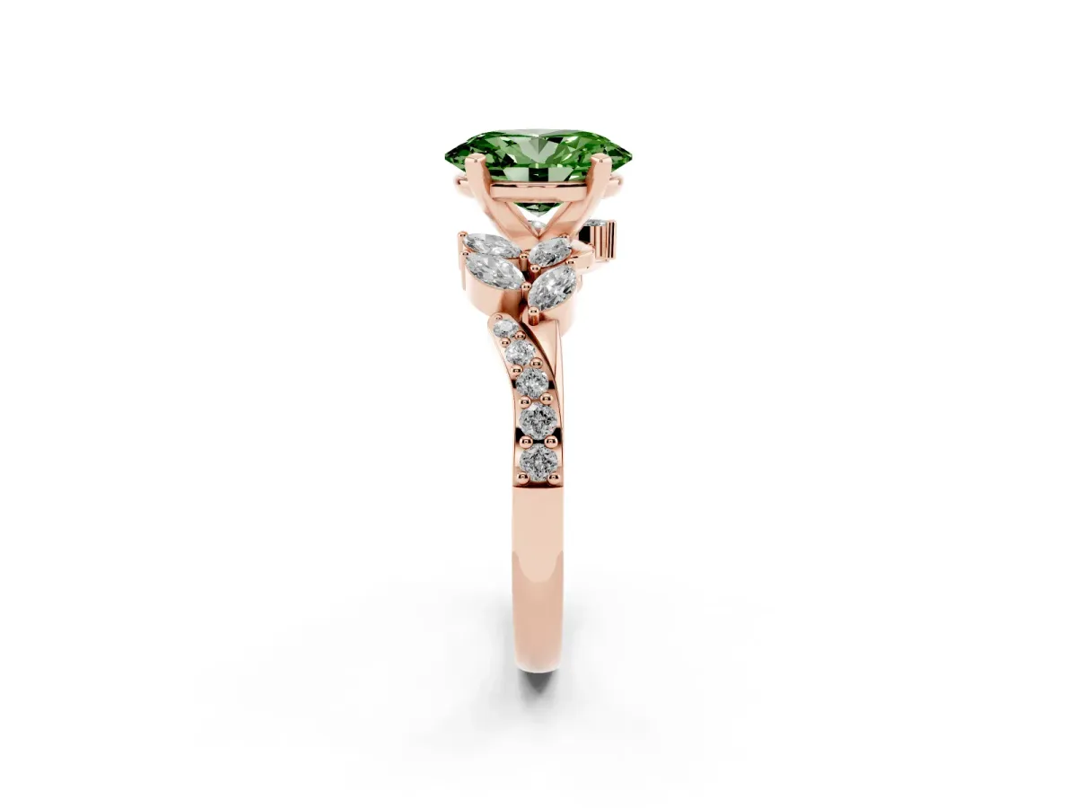 Fancy Green Oval Cut Solitaire Marquise Twist Band with Six-Prong Setting Rose gold