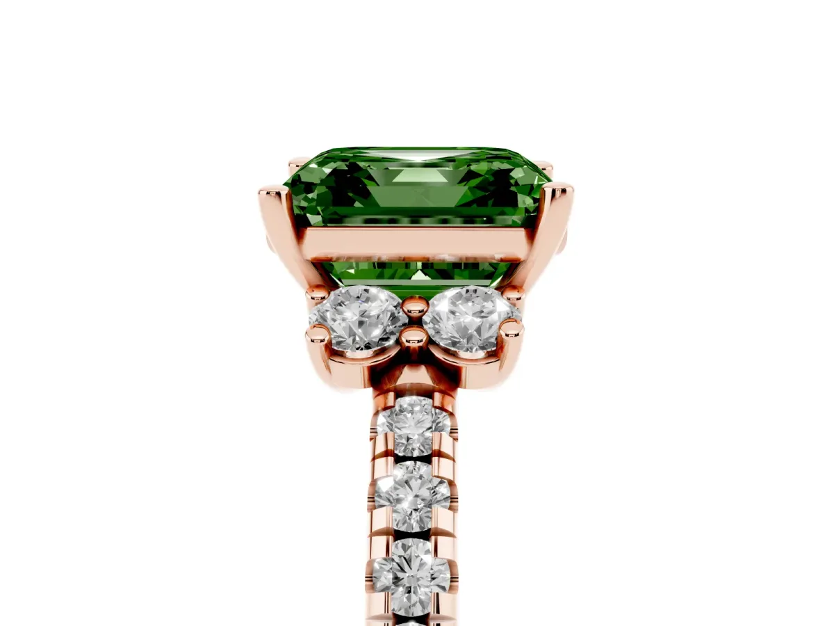 Fancy Green Asscher Cut Diamond Three-Stone Pave Band with Four-Prong Setting Rose gold