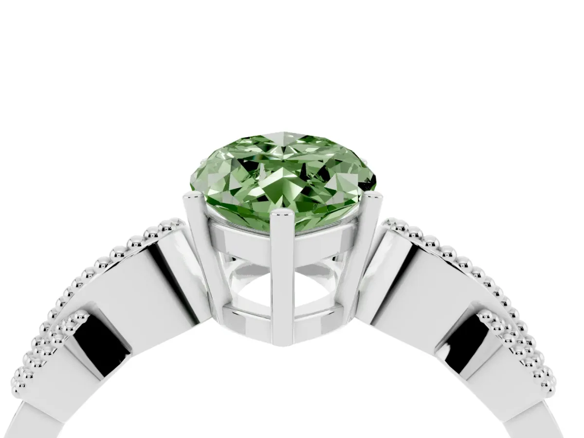 Fancy Green Marquise Cut Solitaire Milgrain Leaf Band with Prong Setting Platinum