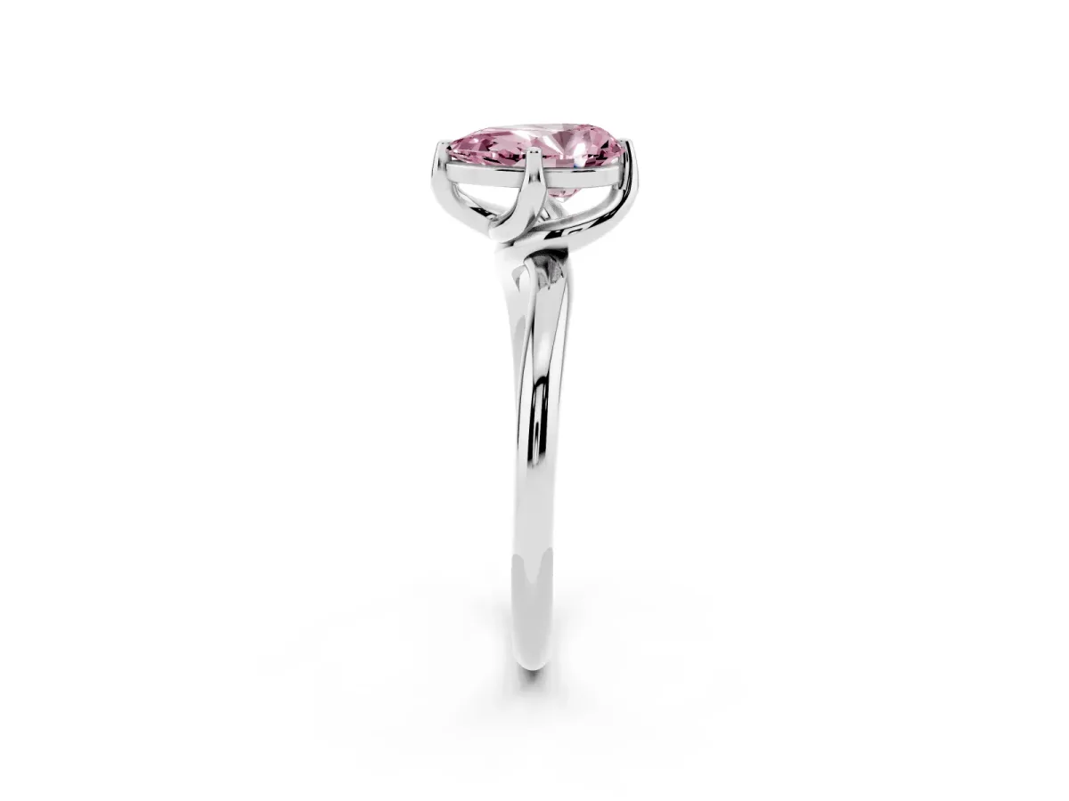 Fancy Pink Pear Cut Diamond Solitaire Engagement Ring with Four-Prong Setting and Classic Band Silver