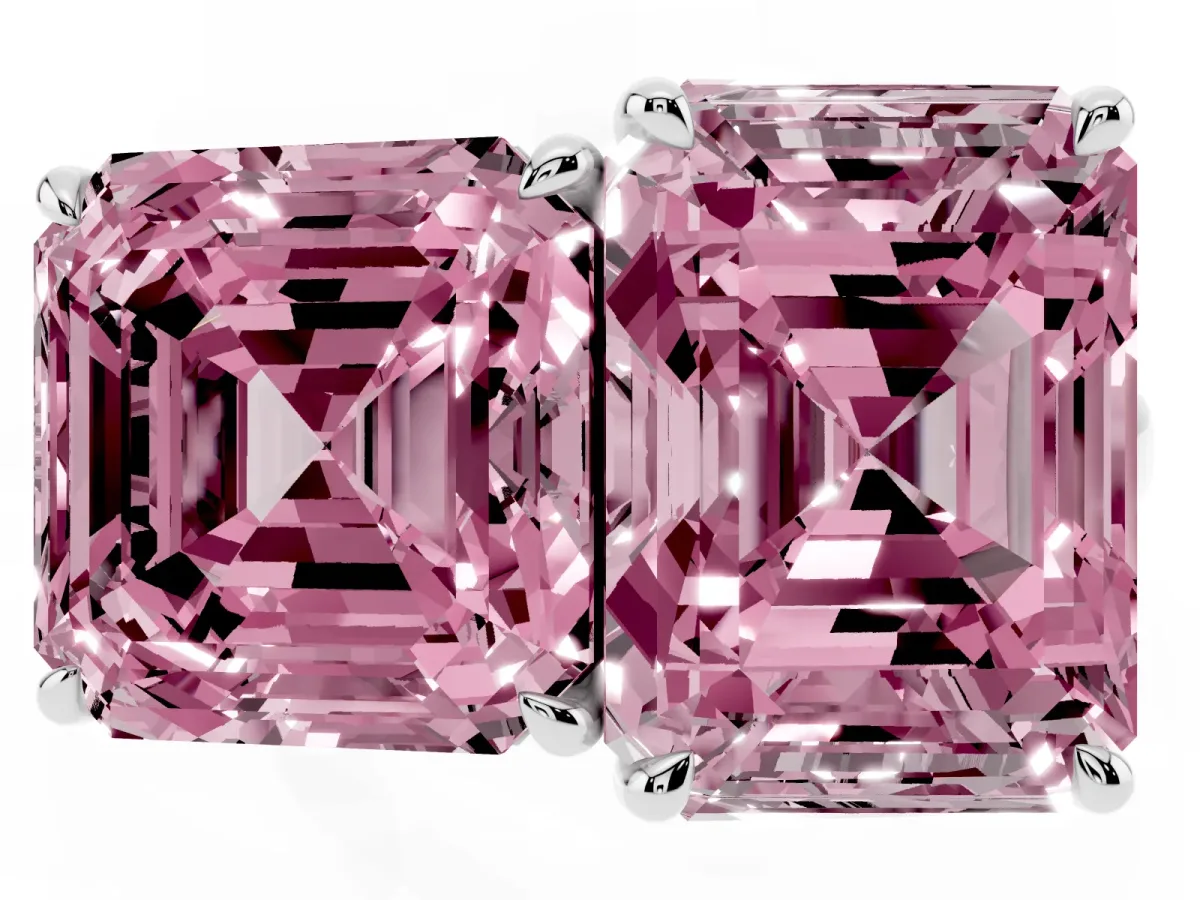 Fancy Pink Asscher Cut and Emerald Cut Toi Moi Ring with Prong Setting Silver