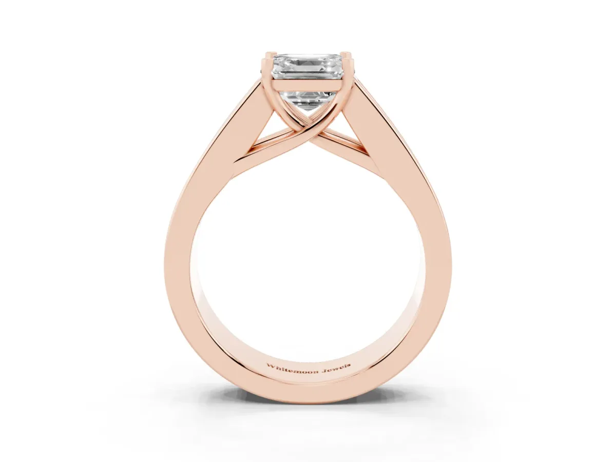 Asscher Cut Cut Channel Set Solitaire Ring with Four-Prong Setting Rose gold
