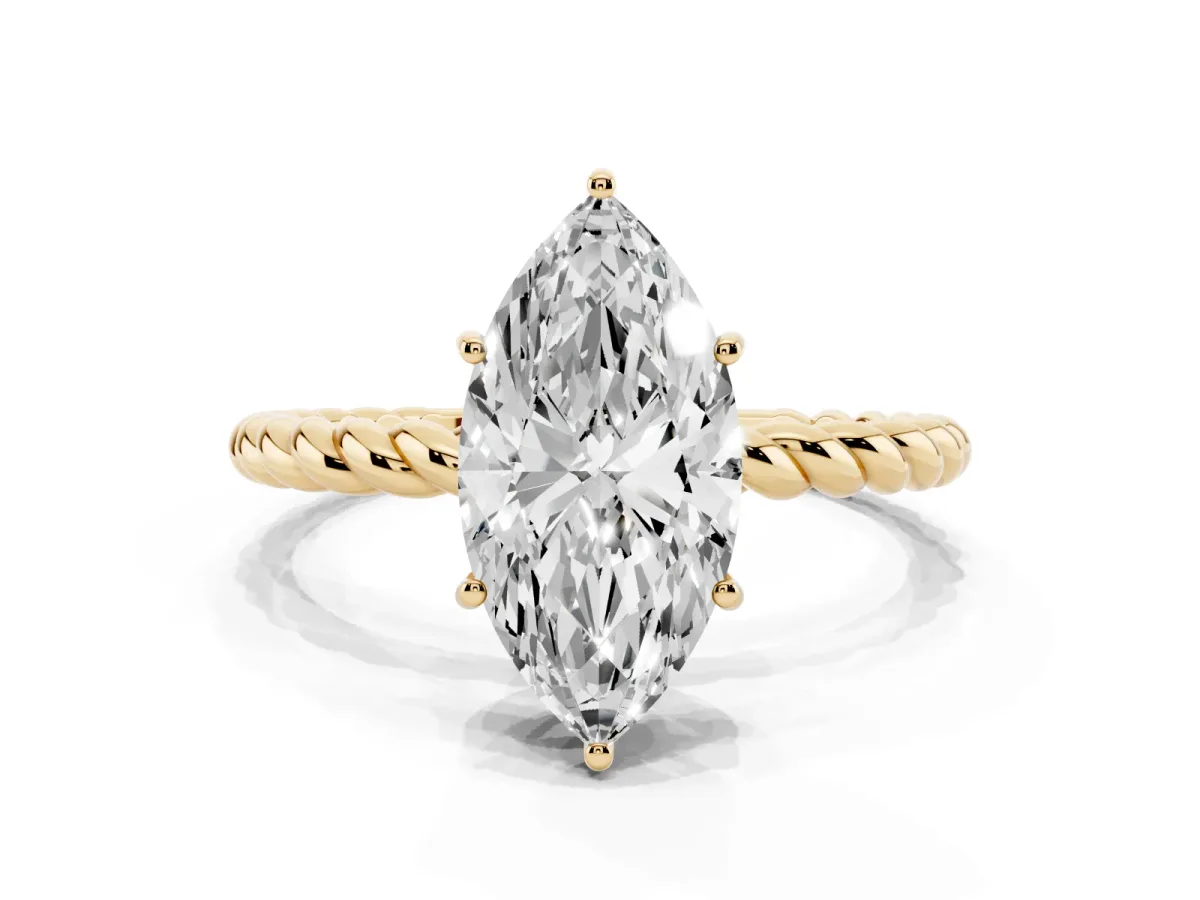 Marquise Cut Solitaire Twist Band Ring with Four-Prong Setting Yellow gold