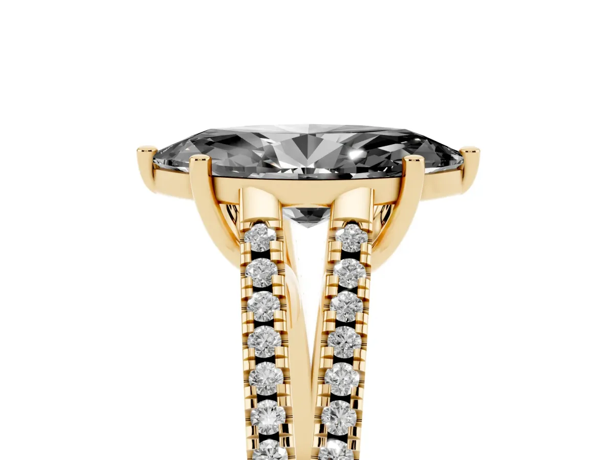 Fancy Black Marquise Cut Diamond Solitaire Engagement Ring with Split Shank Pavé Band Yellow gold