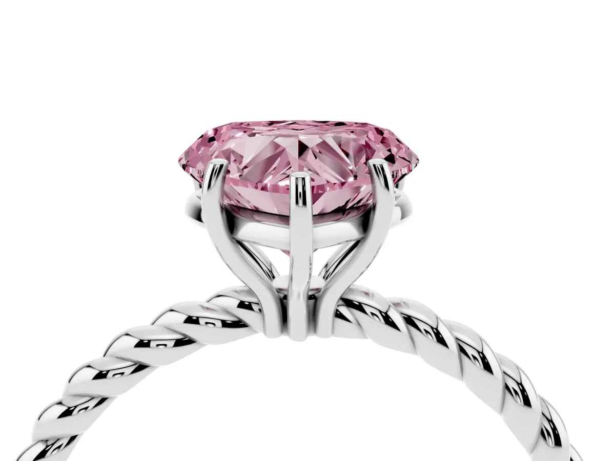 Fancy Pink Heart Cut Solitaire Twisted Band 4-Prong Ring Platinum
