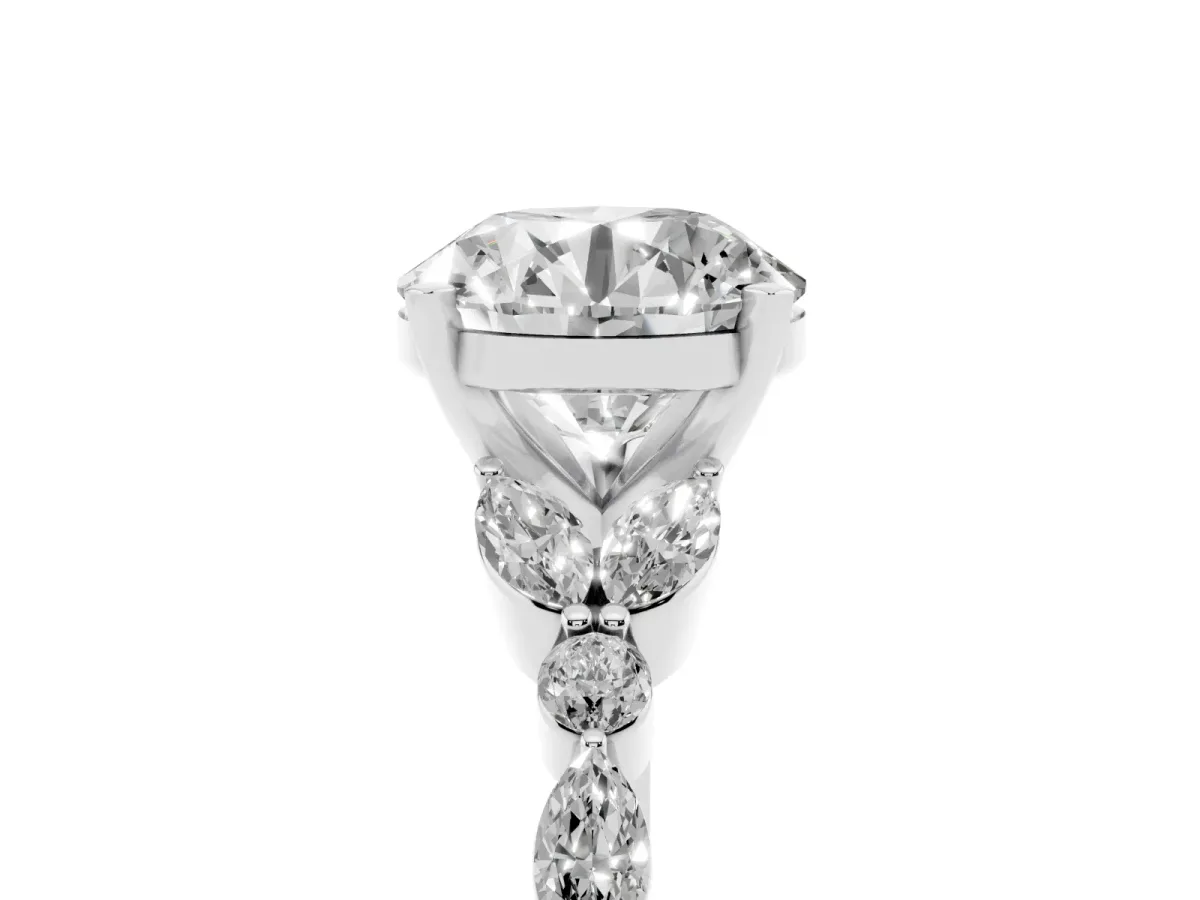 Round Cut Diamond Solitaire Ring with Side Stones and Four-Prong Setting White gold
