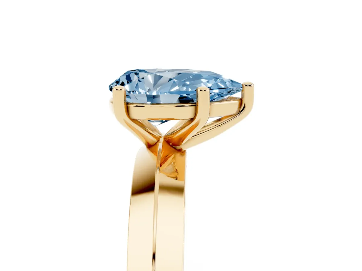 Fancy Blue Pear Cut Cut Solitaire Engagement Ring with Flat Band and Four-Prong Setting Yellow gold