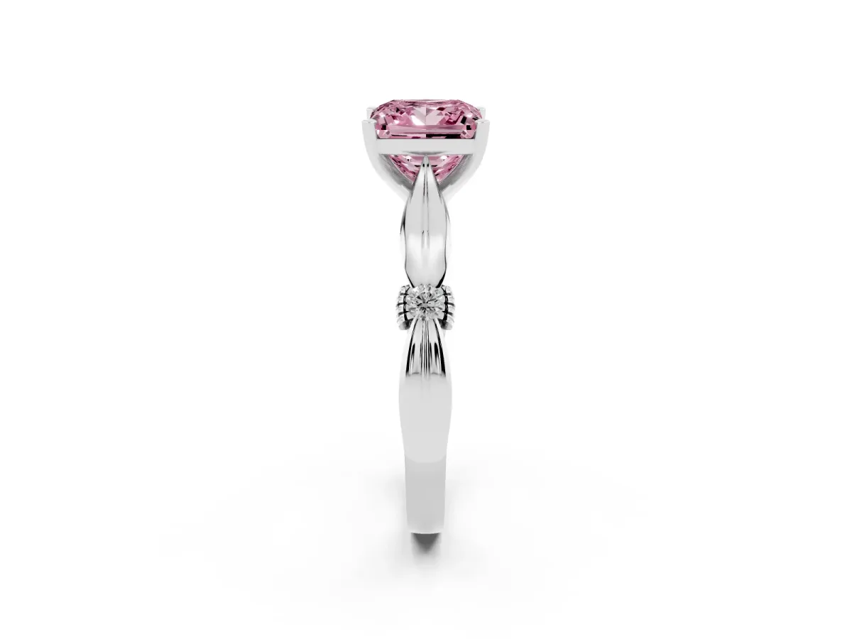 Fancy Pink Princess Cut Solitaire Diamond Twisted Band with Four-Prong Setting Silver
