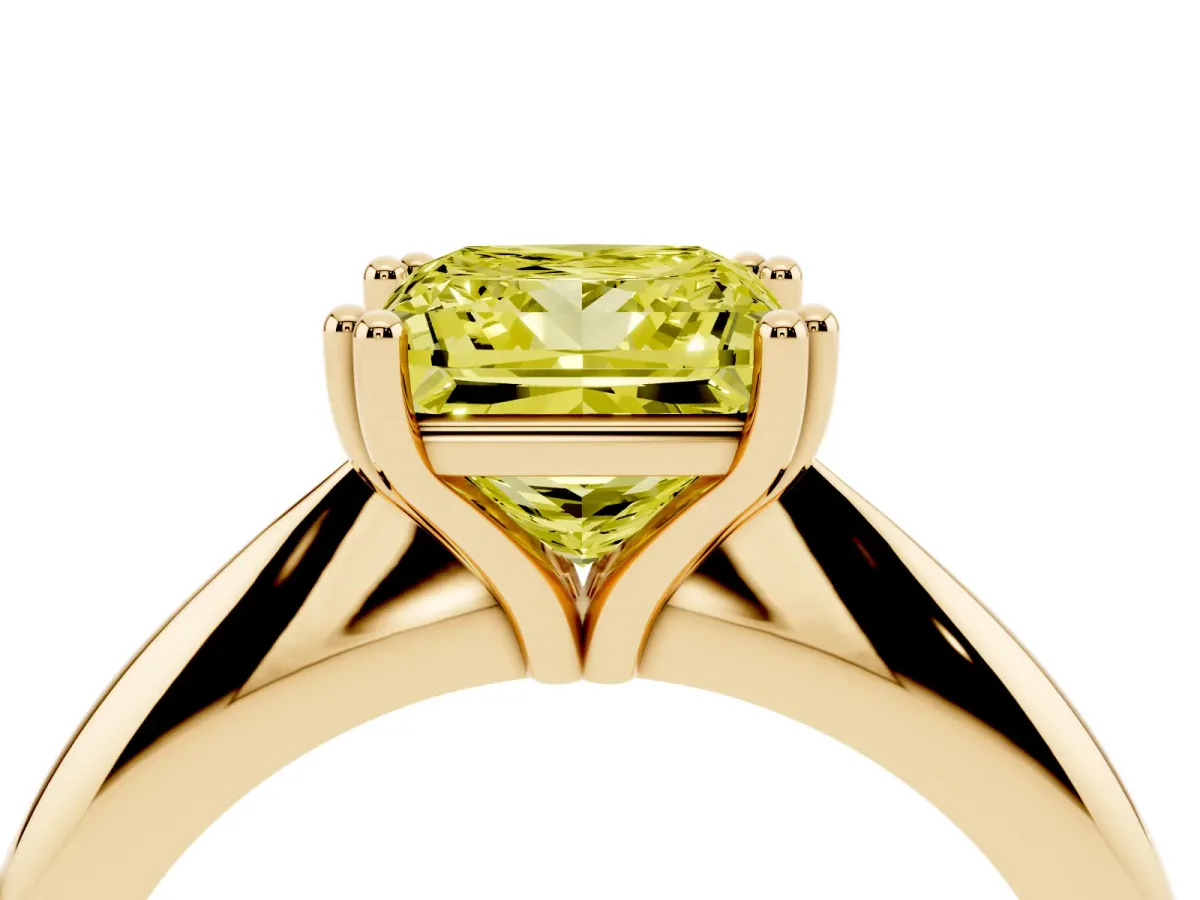 Fancy Yellow Princess Cut Cut Solitaire Engagement Ring with Tapered Band and Four-Prong Setting Yellow gold