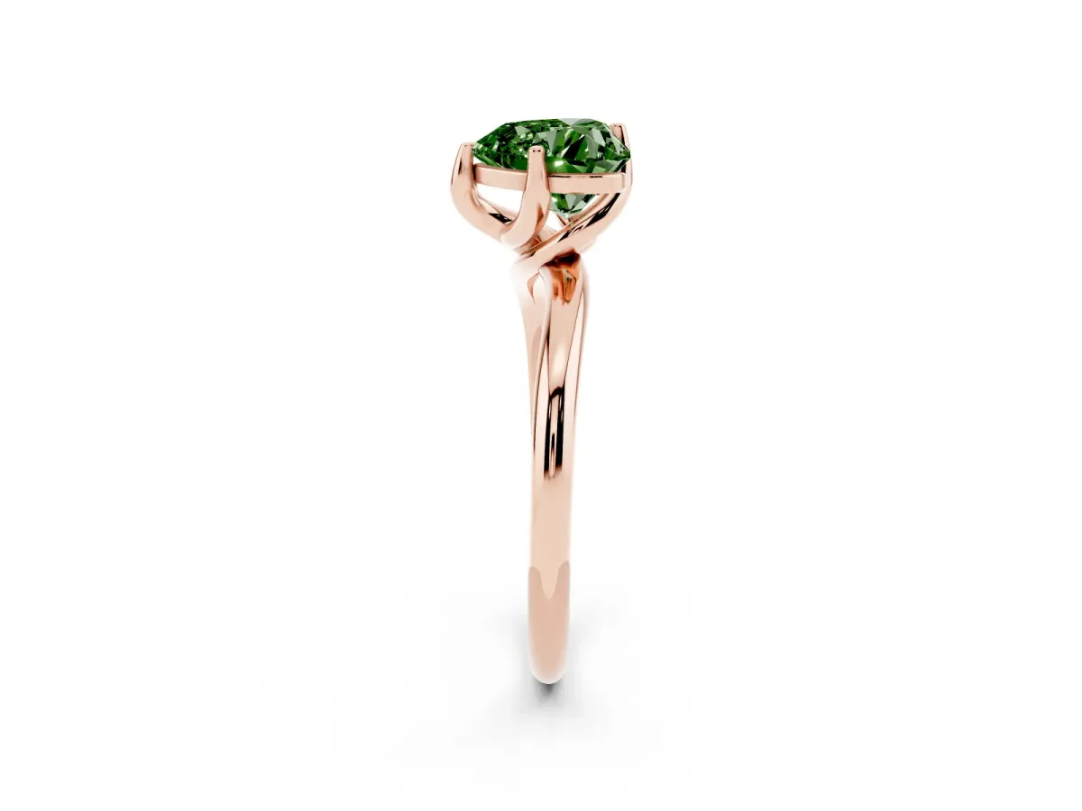 Fancy Green Heart Cut Diamond Solitaire Engagement Ring with Four-Prong Setting and Classic Band Rose gold