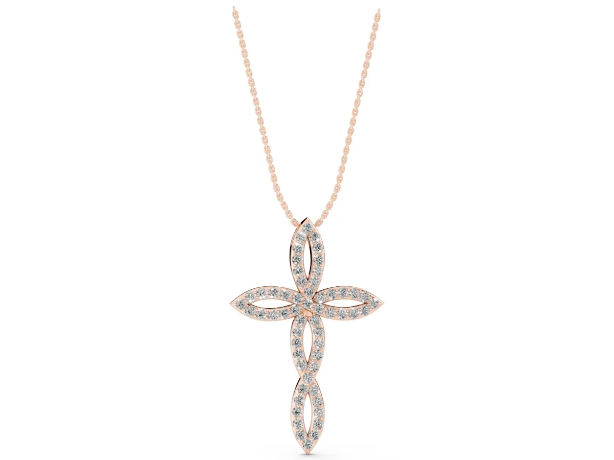 Marquise Diamond Pavé Cross Pendant Rose gold