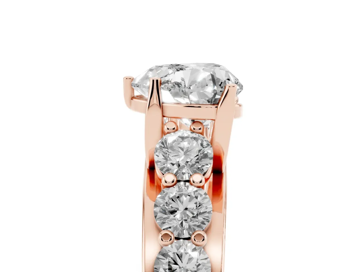 Heart Cut Diamond Engagement Ring with Pavé Band and Four-Prong Setting Rose gold