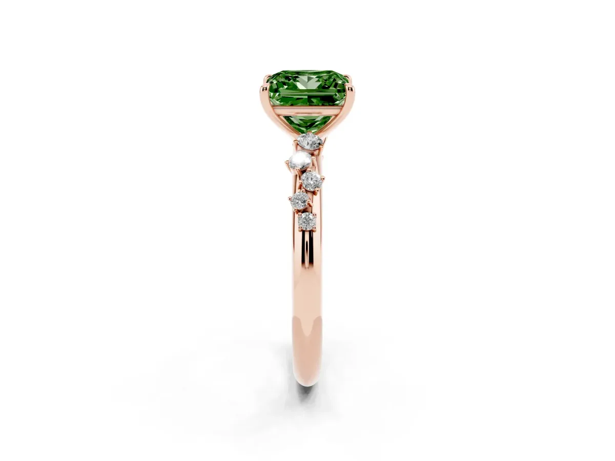 Fancy Green Princess Cut Diamond Cluster Prong-Set Solitaire Ring Rose gold