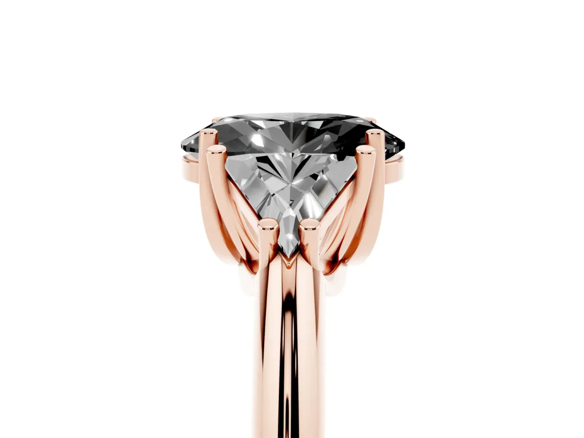 Fancy Black Three-Stone Oval Cut Diamond Engagement Ring with Trillion Side Stones and Prong Setting Rose gold