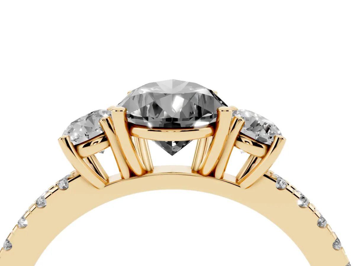 Fancy Black Three-Stone Pear Cut Cut Diamond Pavé Band with Prong Setting Yellow gold