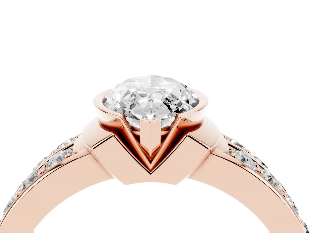 Marquise Cut Brilliant Diamond Channel Set Wide Band Ring with Bezel Setting Rose gold