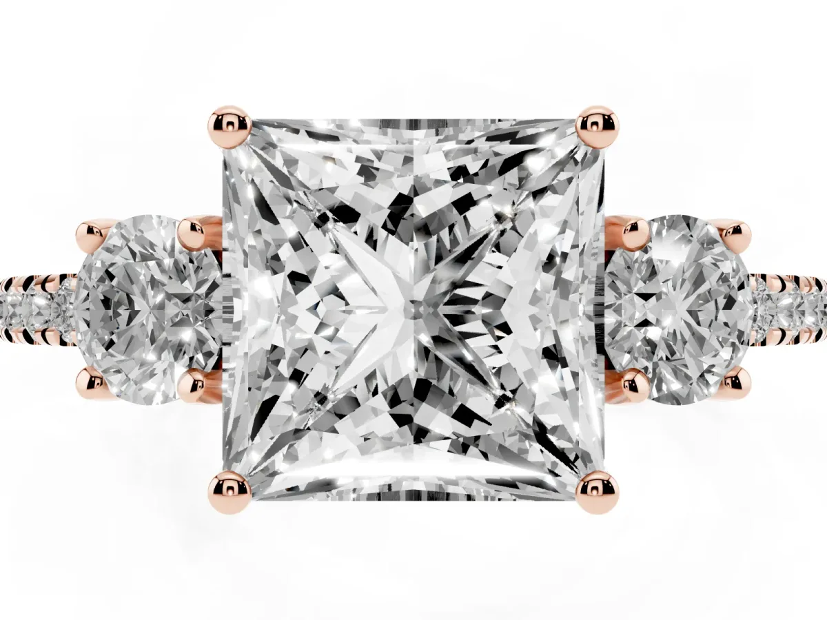 Three-Stone Princess Cut Cut Diamond Pavé Band with Prong Setting Rose gold