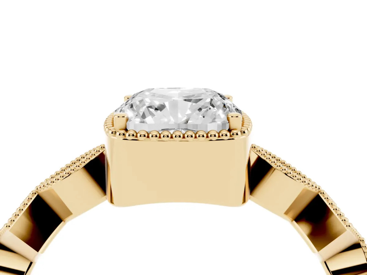 Cushion Cut Milgrain Marquise Diamond Twist Band Ring Yellow gold