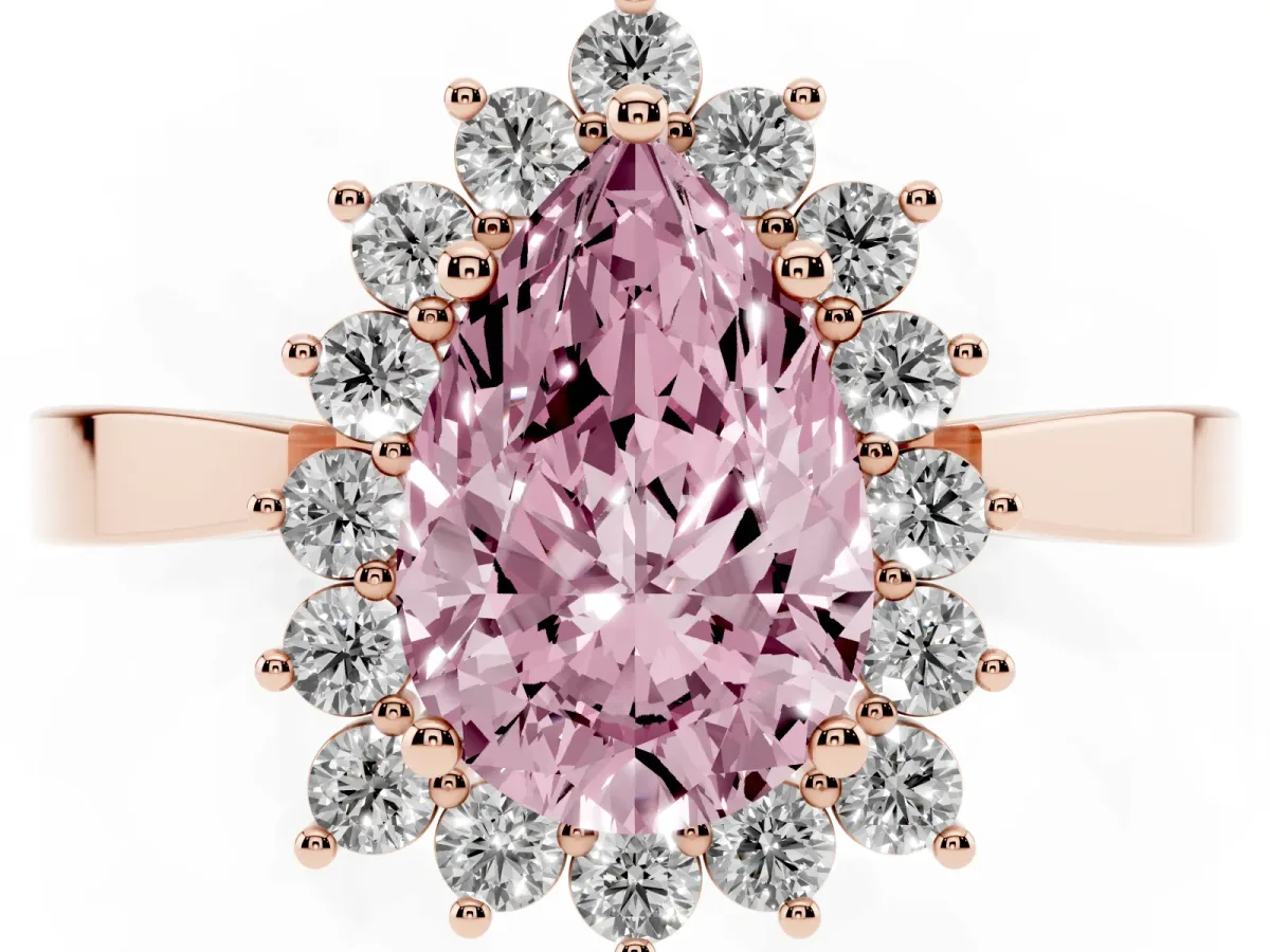 Fancy Pink Pear Cut Cut Diamond Halo Ring with Round Brilliant Halo and Solitaire Band Rose gold