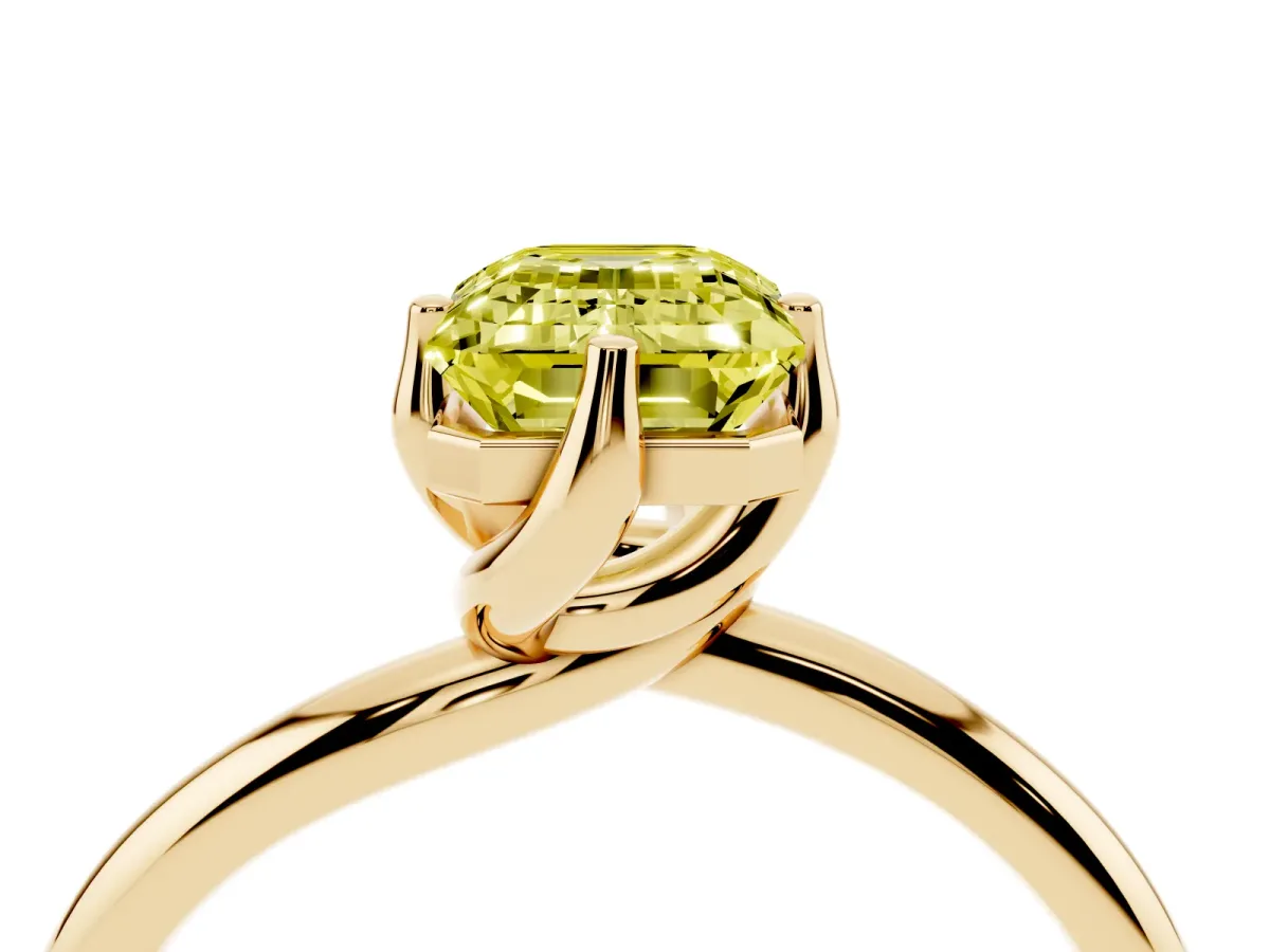 Fancy Yellow Emerald Cut Diamond Solitaire Engagement Ring with Four-Prong Setting and Classic Band Yellow gold