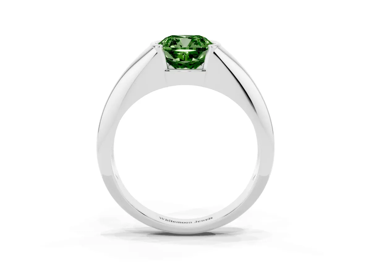 Fancy Green Cushion Cut Solitaire Tension Set Diamond Ring Platinum