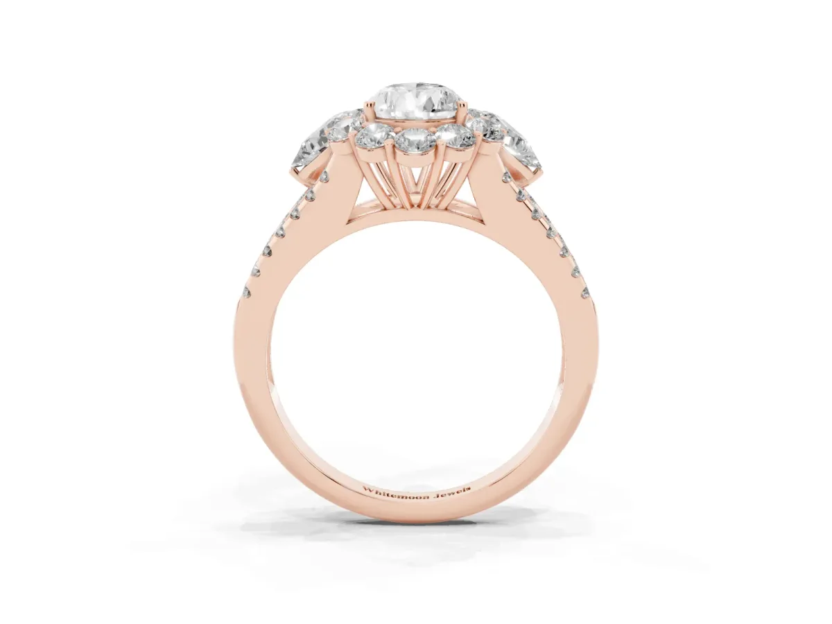 Pear Cut Halo Split Shank Diamond Engagement Ring with Prong Setting Rose gold