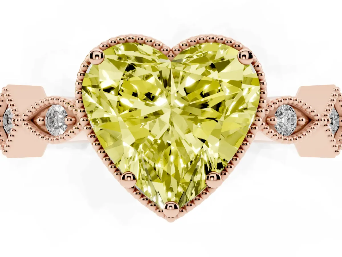 Fancy Yellow Heart Cut Milgrain Marquise Diamond Twist Band Ring Rose gold