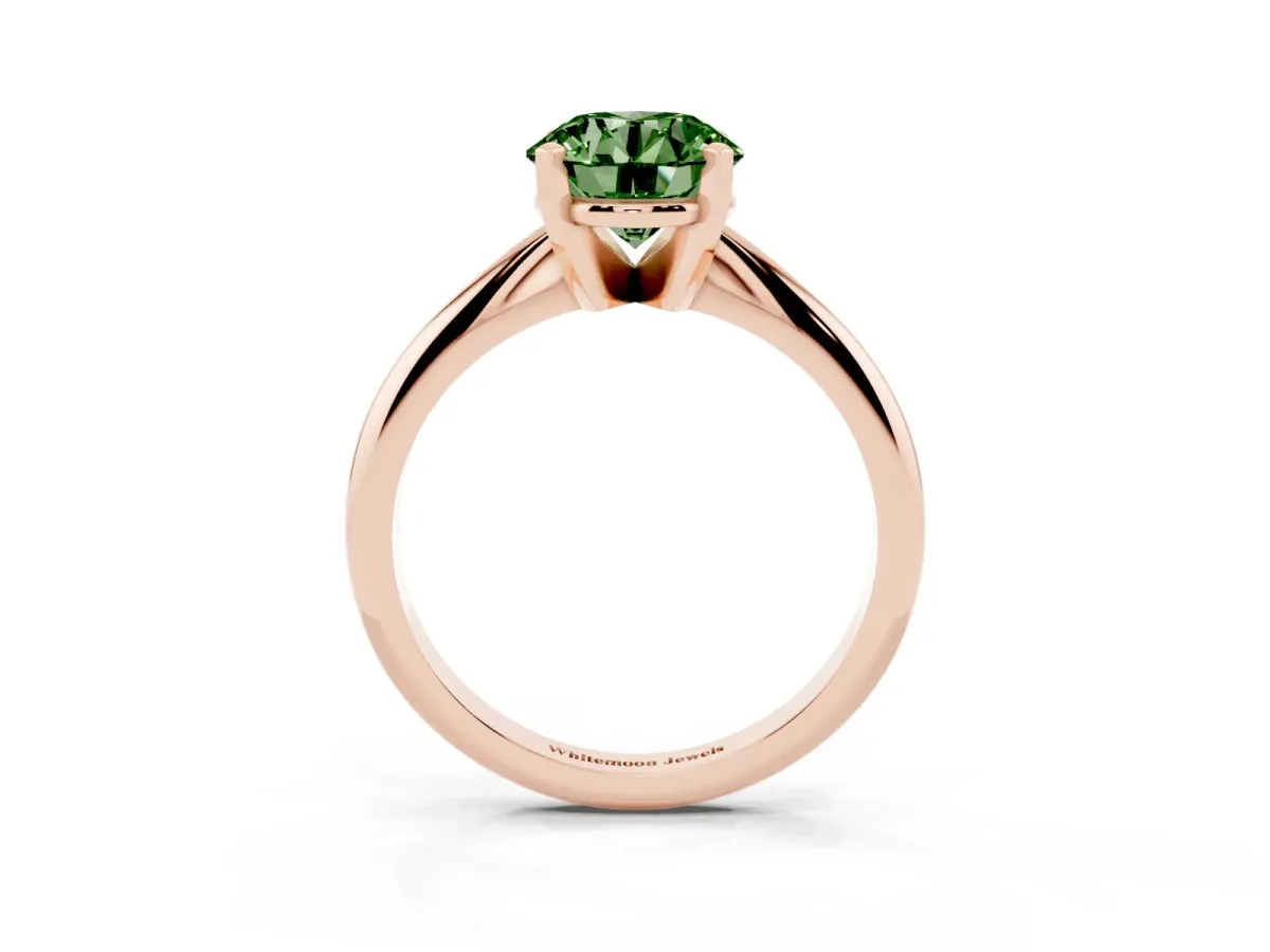 Fancy Green Round Cut Cut Solitaire Ring with Four-Prong Setting on a Classic Band Rose gold