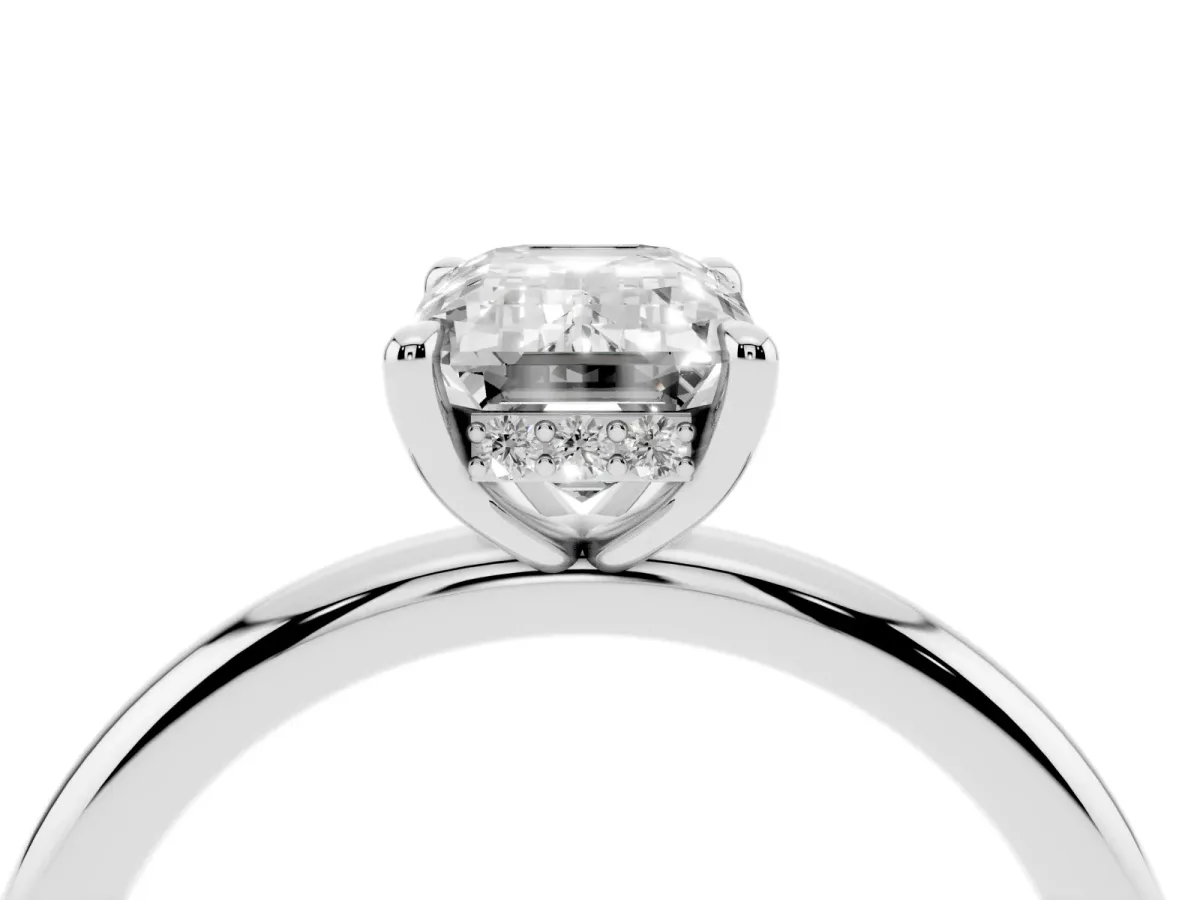 Emerald Cut Diamond Solitaire Ring with Thin Band and Four-Prong Setting White gold