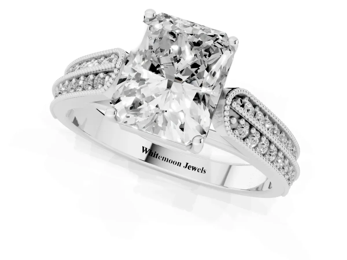 Radiant Cut Cut Pave Split Shank Engagement Ring with Four-Prong Setting Platinum