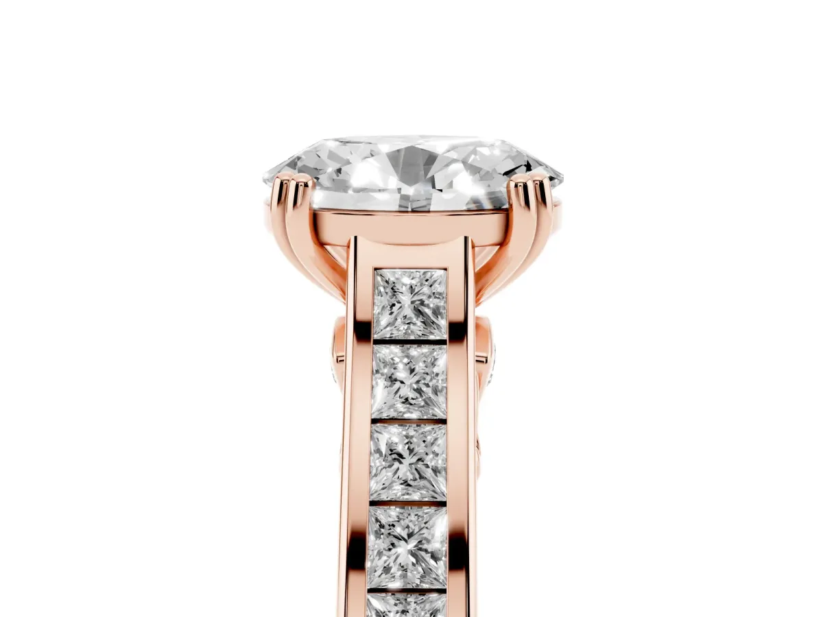 Oval Cut Cut Channel Set Solitaire Engagement Ring with Prong Setting Rose gold