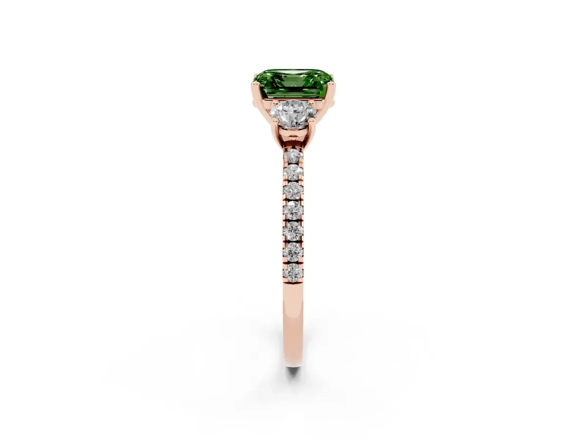 Fancy Green Three-Stone Asscher Cut Cut Diamond Pavé Band with Prong Setting Rose gold