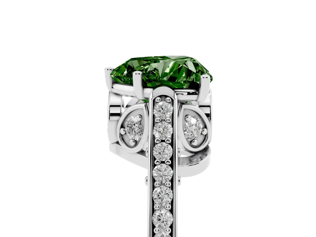 Fancy Green Heart Cut Cut Cathedral Pave Diamond Engagement Ring with Six-Prong Setting Silver