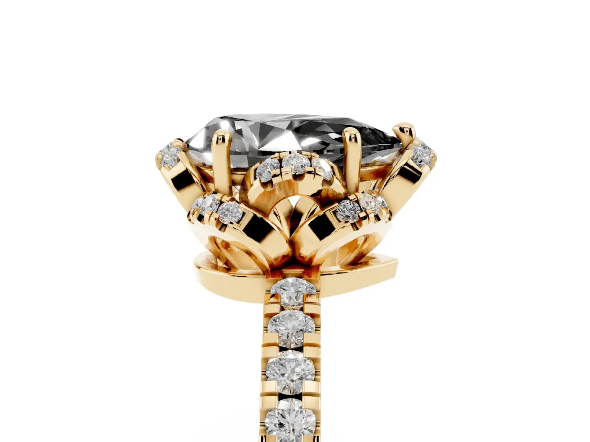 Fancy Black Pear Cut Diamond Halo Pave Band with Four-Prong Setting Yellow gold